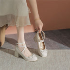 Damen elegante Ballerina-Pumps mit verstellbarem Fesselriemen und Schnürung R&B