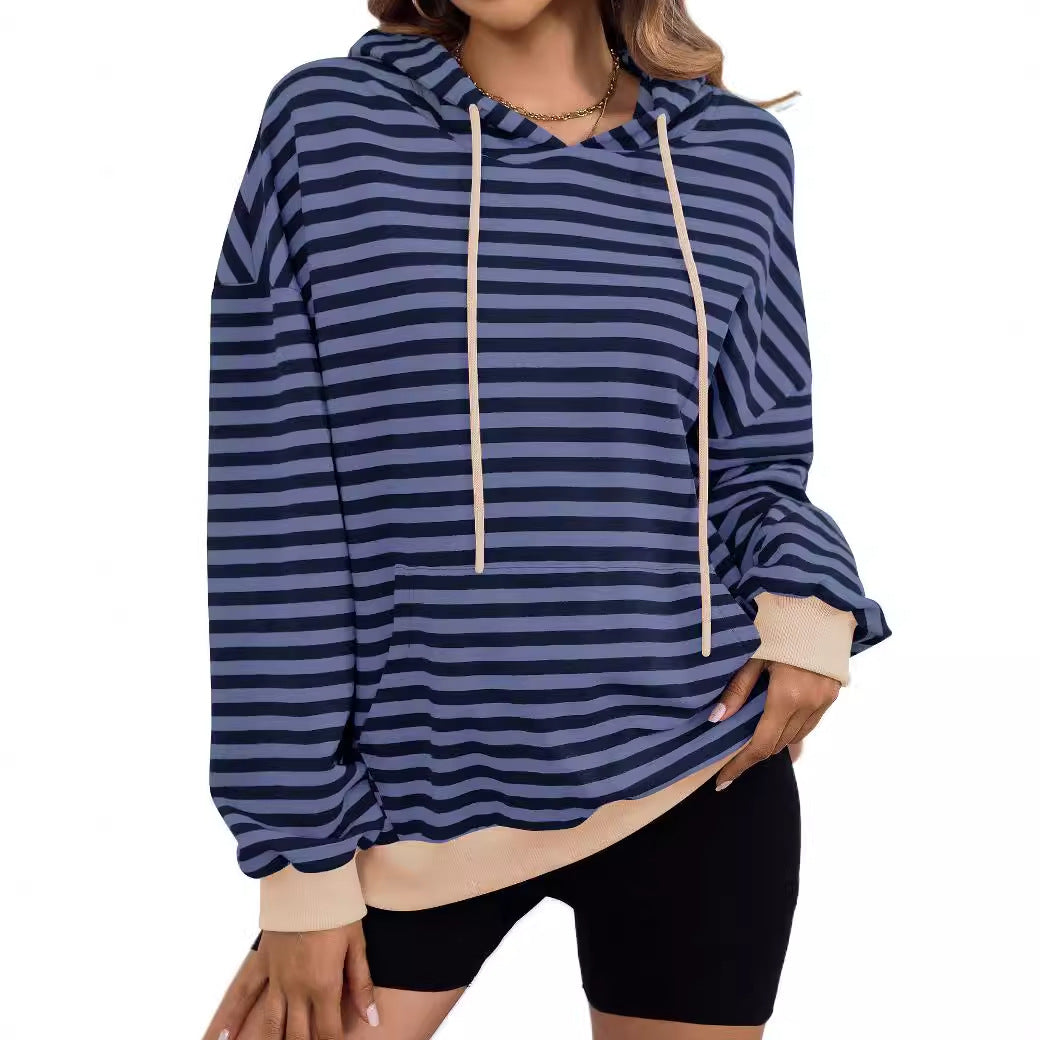 Damen lässiger Kapuzenpullover mit buntem Streifenmuster R&B