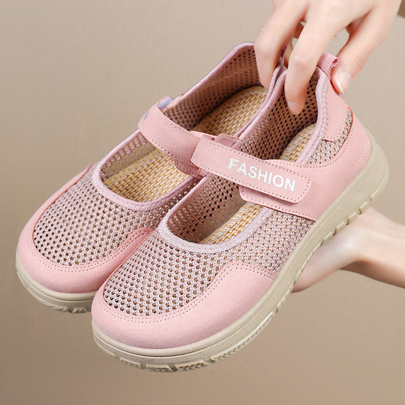 Damen modische Slip-On Freizeitschuhe mit verstellbarem Klettverschluss und atmungsaktiver Netzstruktur R&B