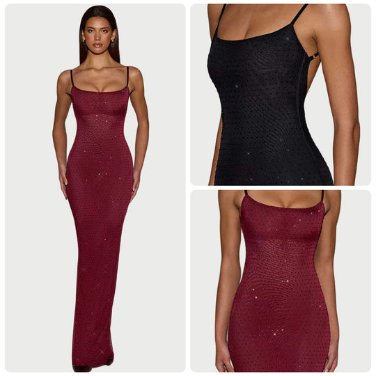 Damen Glamouröses Paillettenkleid mit Spaghettiträgern und figurbetontem Schnitt R&B