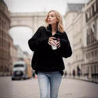 Damen Flauschiger Stehkragenpullover mit Reißverschluss und modernen Details R&B