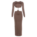 Damen figurbetontes Midikleid mit Langarm und Cut-Out-Details R&B