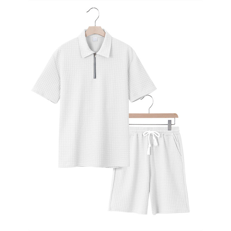 Herren lässiges Kurzarm-Set mit strukturiertem Design und elastischem Bund R&B