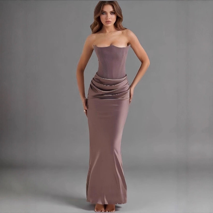 Damen Maxikleid mit Raffungen und elegantem Bustier-Ausschnitt R&B
