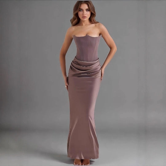 Damen Maxikleid mit Raffungen und elegantem Bustier-Ausschnitt R&B