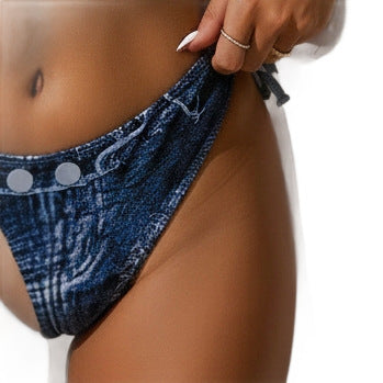 Damen Triangel-Bikini mit Denim-Optik R&B