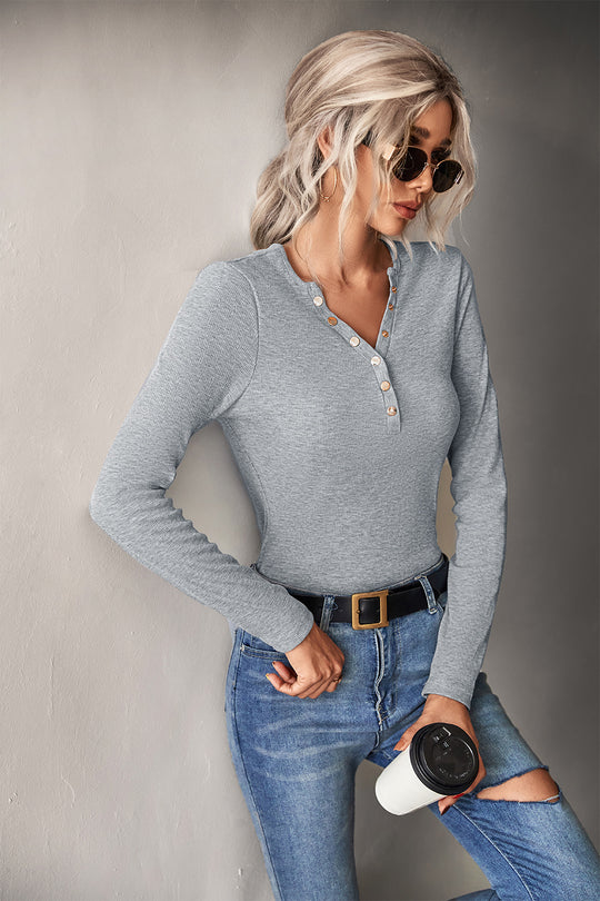 Damen Langarmshirt mit modischer Knopfleiste R&B