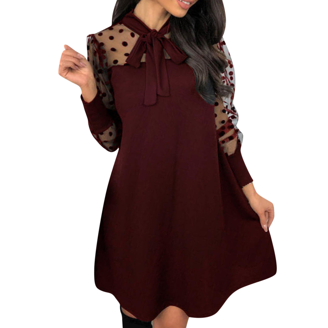 Damen Chiffonkleid mit eleganter Schleife und gepunktetem Design R&B