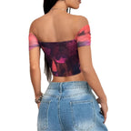 Damen Off-Shoulder Top mit Raffungen und floralem Design R&B