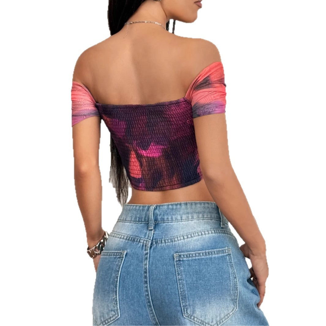 Damen Off-Shoulder Top mit Raffungen und floralem Design R&B