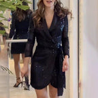 Damen Glamouröses Pailletten Minikleid mit Wickeldesign R&B