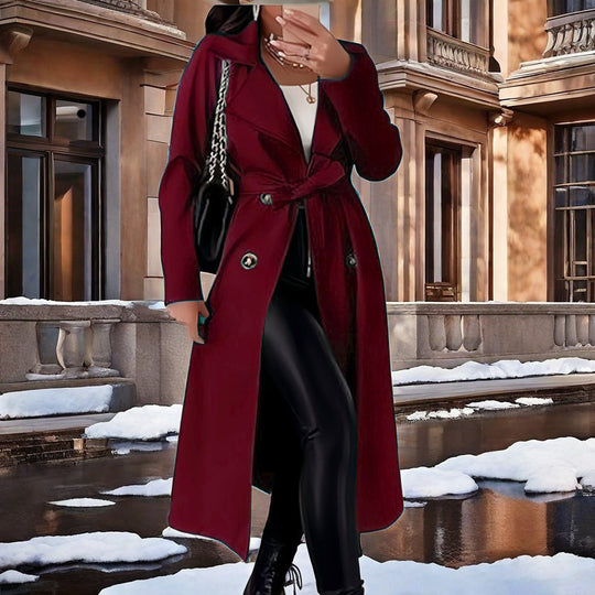 Damen Eleganter Trenchcoat mit Taillengürtel und doppelt geknöpften Details R&B