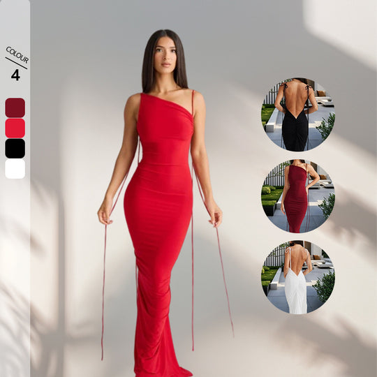 Damen Elegantes Rückenfreies Maxikleid mit raffinierten Bindebändern R&B