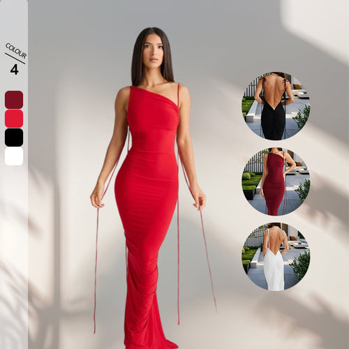 Damen Elegantes Rückenfreies Maxikleid mit raffinierten Bindebändern R&B