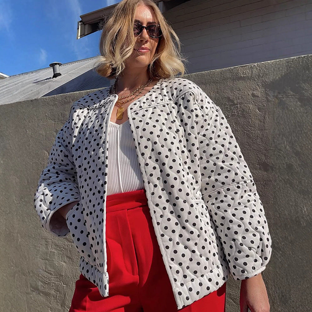 Damen gepolsterte Blousonjacke mit Punkten und voluminösen Ärmeln R&B