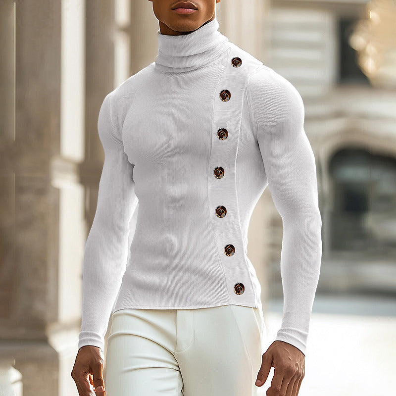Damen Langarm Rollkragenpullover mit Knopfdetails R&B