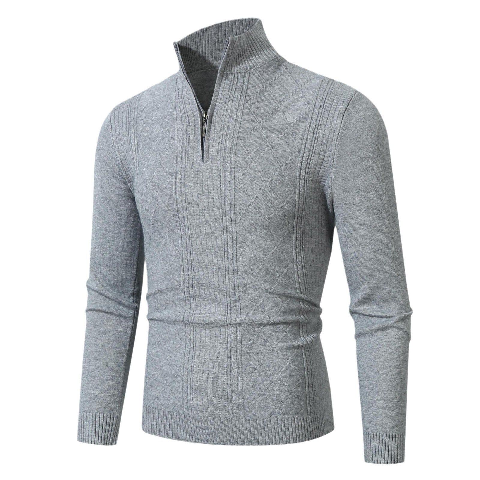 Herren Strickpullover mit hochabschließendem Reißverschluss und modernem Zopfmuster R&B