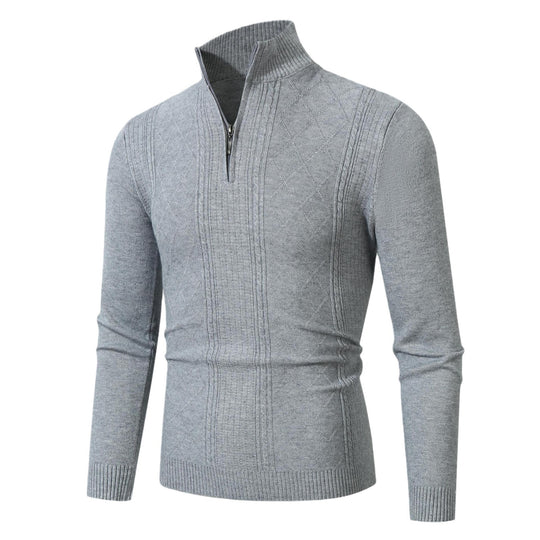 Herren Strickpullover mit hochabschließendem Reißverschluss und modernem Zopfmuster R&B