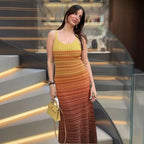 Damen Strick-Maxikleid mit seitlichem Schlitz und elegantem Muster R&B
