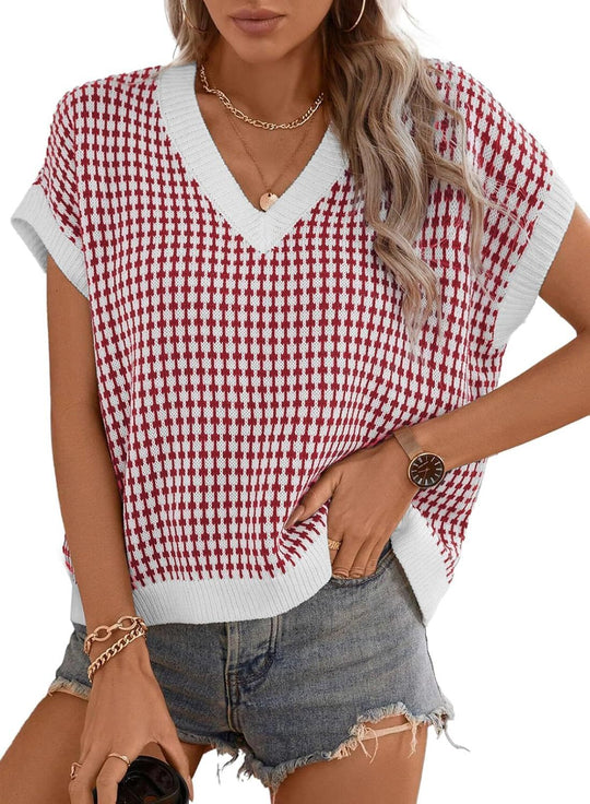 Damen lässiger V-Ausschnitt Pullover mit geometrischem Muster R&B