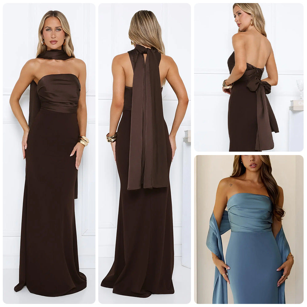 Damen Elegantes Abendkleid mit schulterfreiem Design und fließendem Stoff R&B
