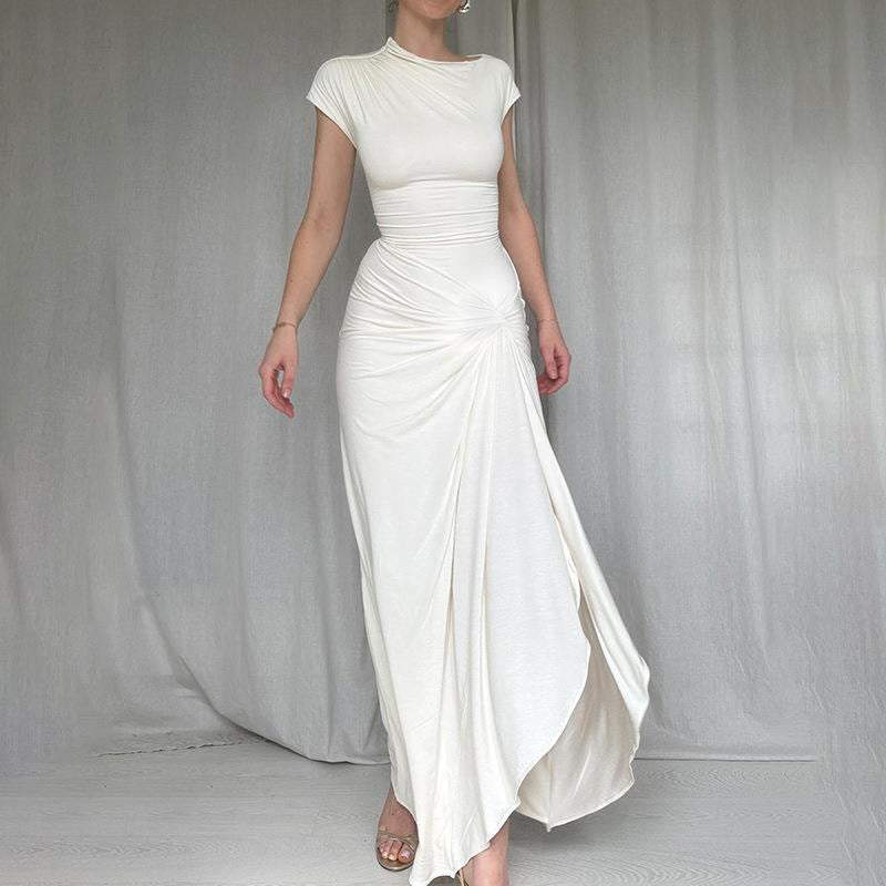 Damen Elegantes Maxikleid mit asymmetrischem Schnitt und dekorativer Drapierung R&B