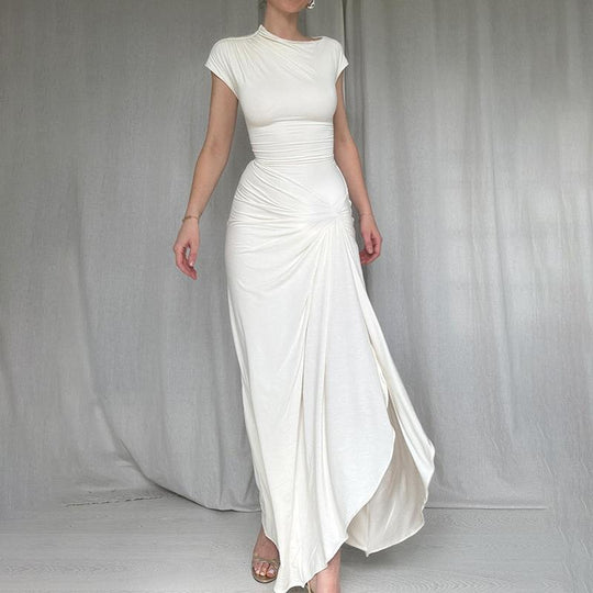 Damen Elegantes Maxikleid mit asymmetrischem Schnitt und dekorativer Drapierung R&B