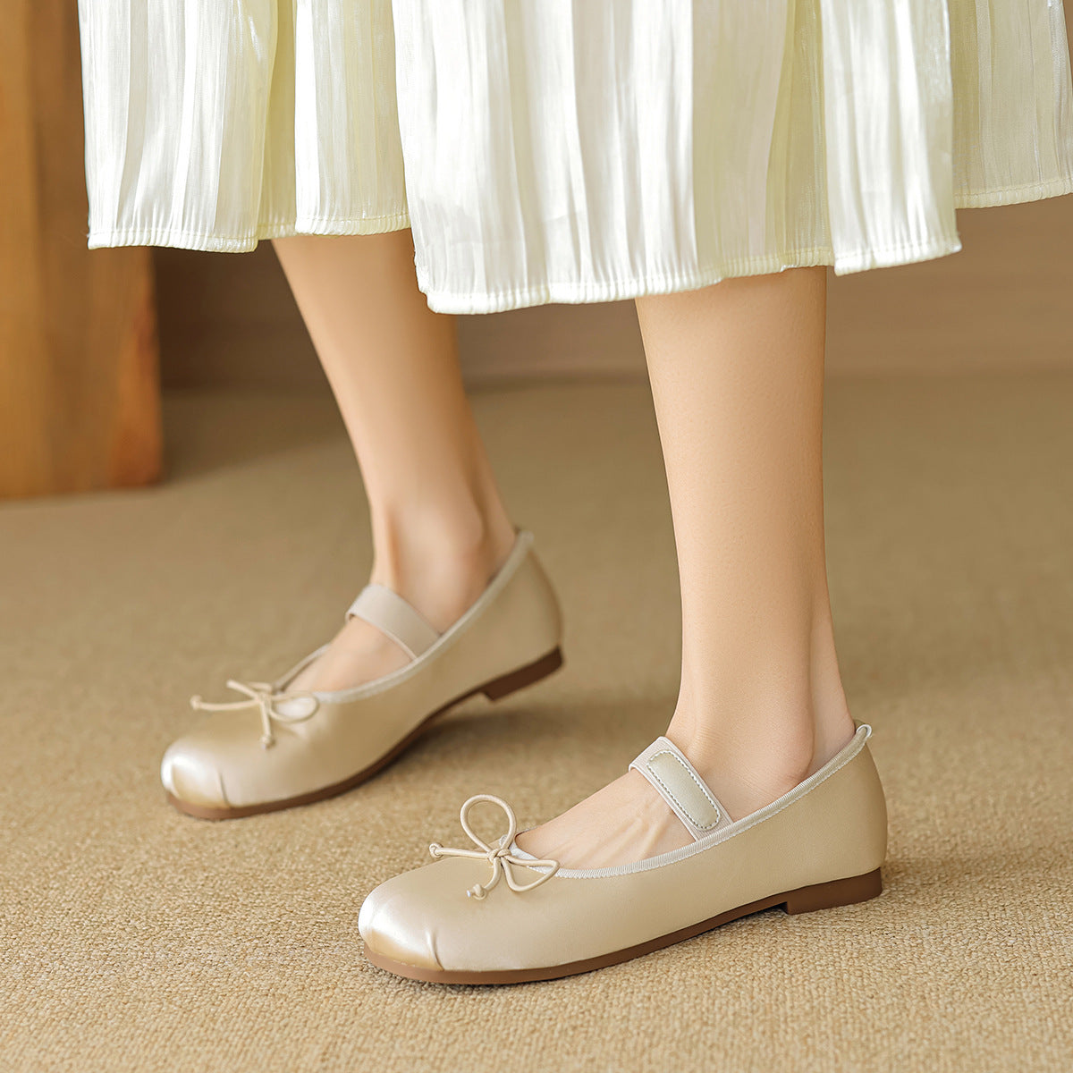 Damen Ballerinas mit verstellbarem Riemen und elegantem Schleifendesign