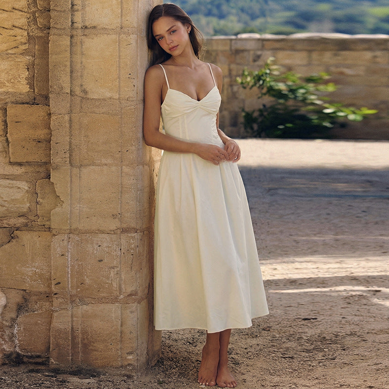 Damen Maxikleid mit tiefem V-Ausschnitt und fließendem Rock R&B