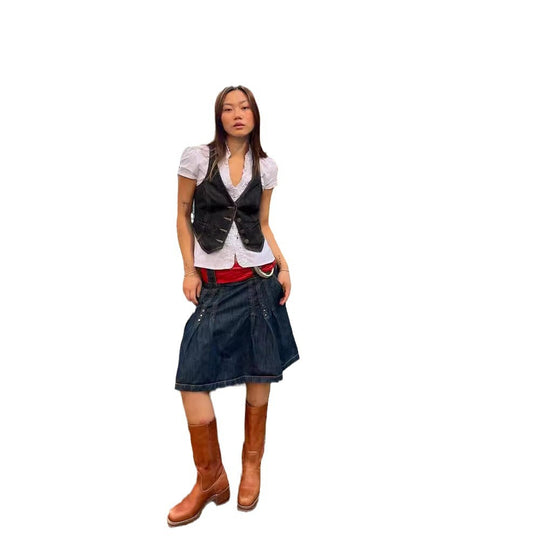 Damen Denim-Weste mit feinen Knopfdetails und praktischen Taschen R&B