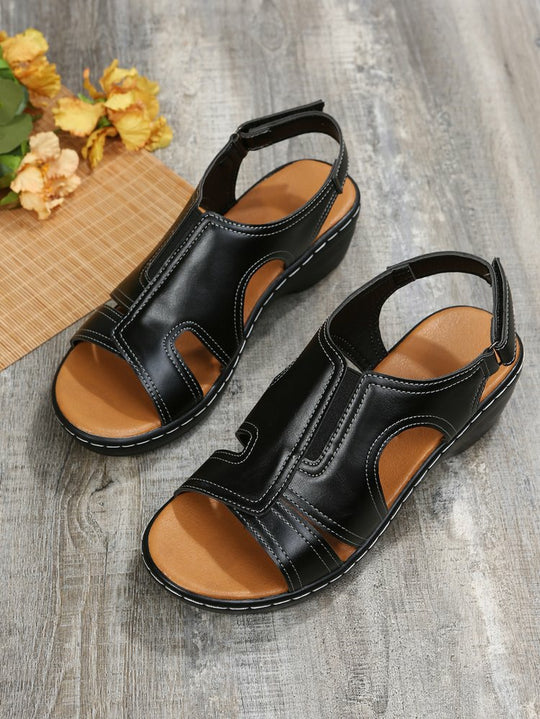 Damen lässige Leder-Sandalen mit verstellbarem Riemen und anatomischem Fußbett R&B
