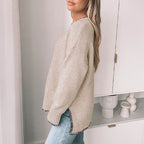 Damen lässiger Strickpullover mit stylischem Kontrastsaum