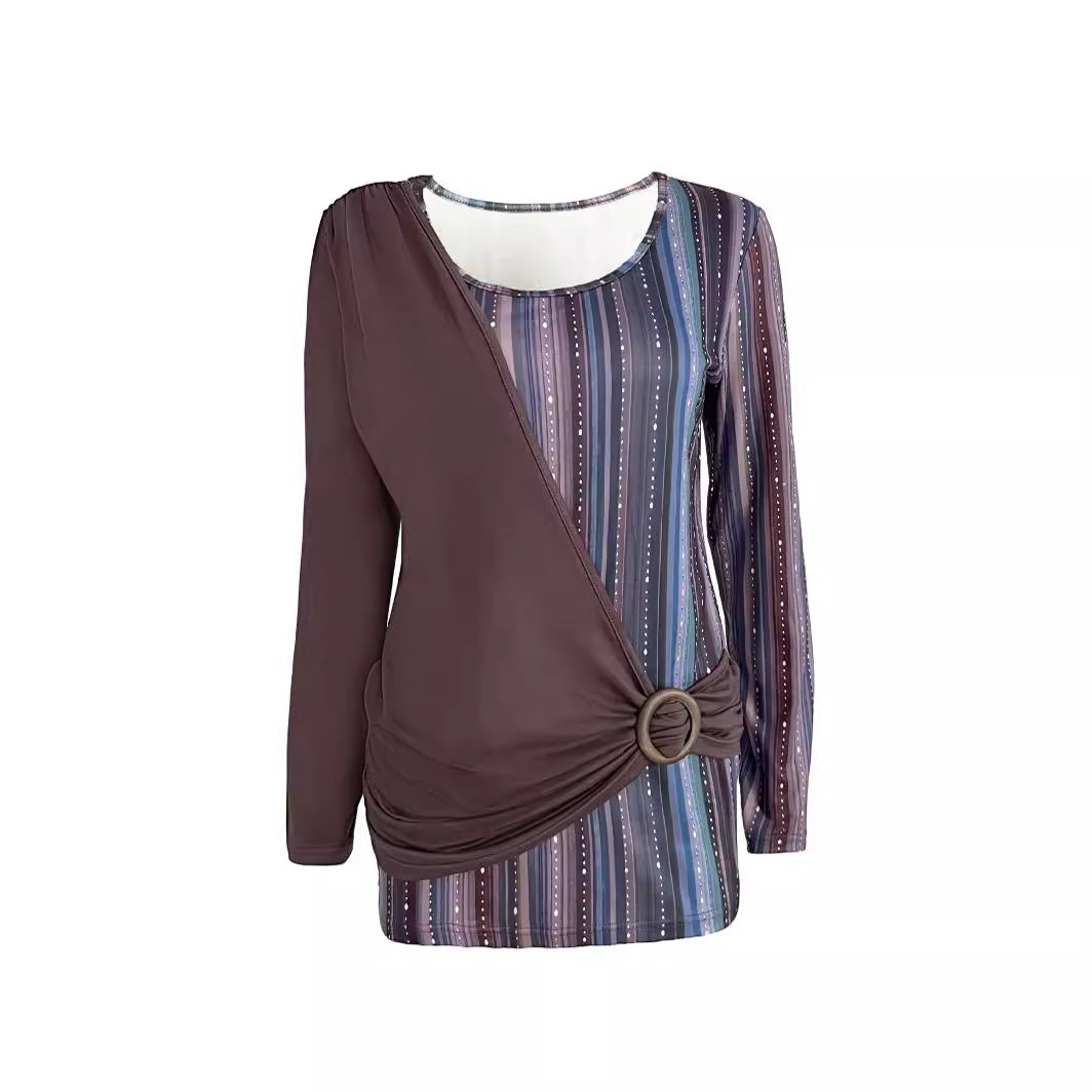 Damen Wickeloberteil mit modischem Ringdetail und attraktiven Streifen R&B