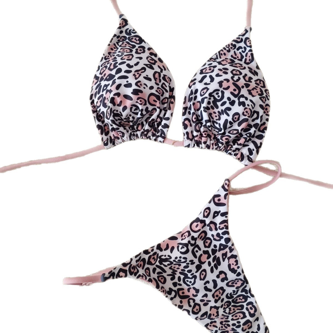 Damen Triangel-Bikini mit animalischem Muster und modischen Schnürdetails R&B