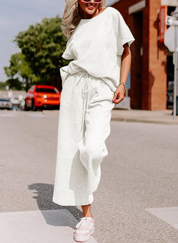 Damen lässiges Jumpsuit-Set aus weichem Material mit elastischem Bund und weit geschnittenen Beinen R&B