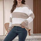 Damen gestreifter Strickpullover mit weitem Schnitt R&B