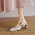 Damen elegante Mules mit modischem Geflecht und komfortablem Blockabsatz R&B