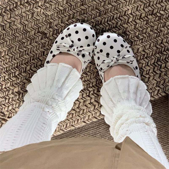Damen Ballerinas mit niedlichem Pünktchenmuster und zierlichem Schleifchen R&B