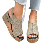 Damen Funkelnde Sandaletten mit modischem Kork-Design R&B
