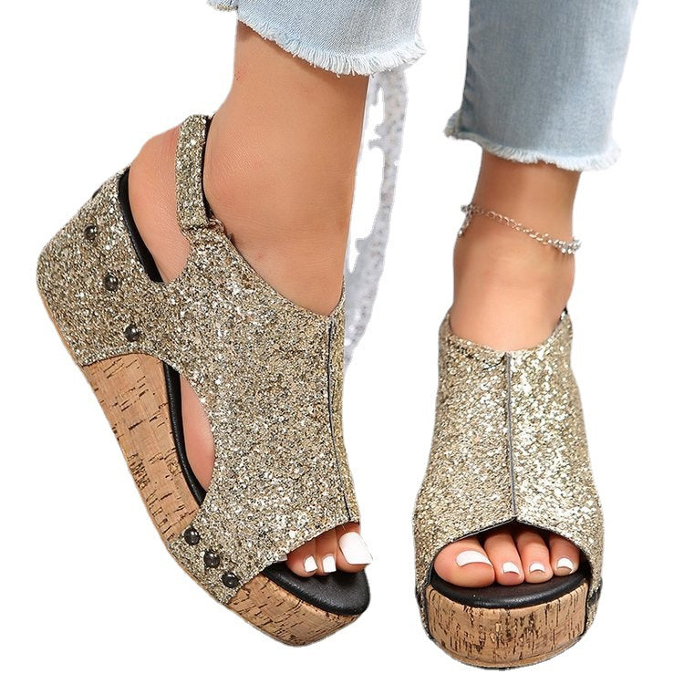 Damen Funkelnde Sandaletten mit modischem Kork-Design R&B