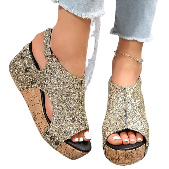 Damen Funkelnde Sandaletten mit modischem Kork-Design R&B