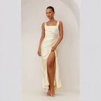 Damen Satin Maxikleid mit hohem Schlitz