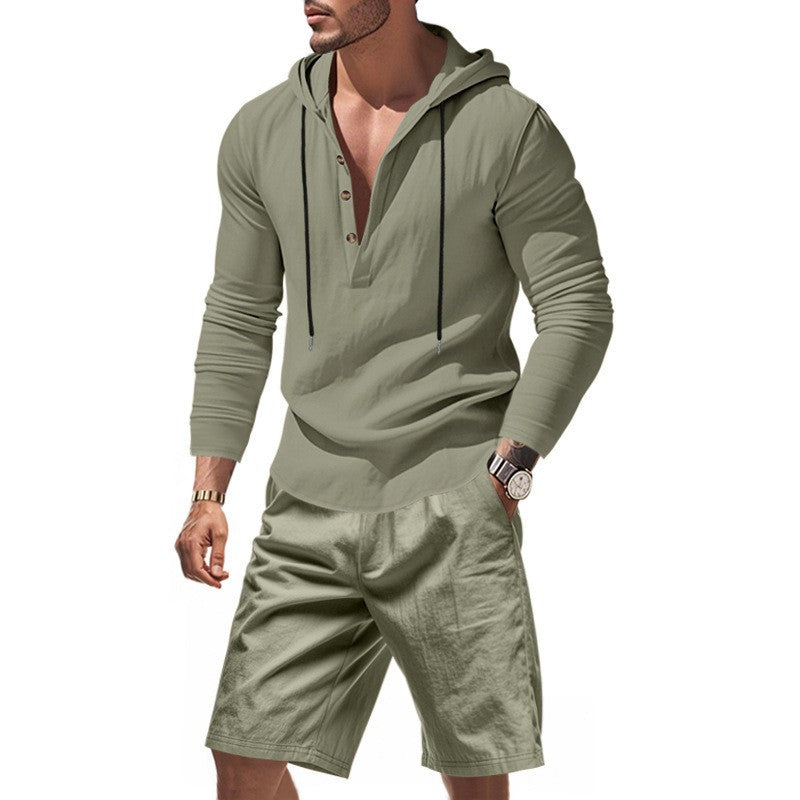 Herren lässiges Kapuzenshirt mit kurzer Hose im entspannten Stil R&B