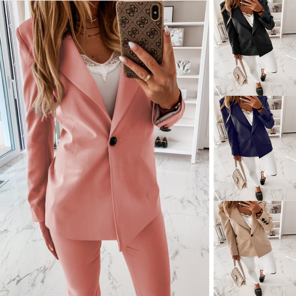 Damen trendiger Blazer-Anzug mit schmalem Schnitt und eleganter Knopfleiste R&B