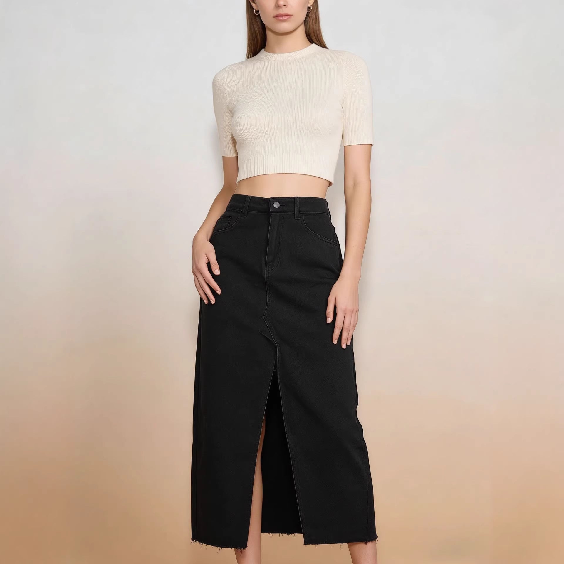 Damen Jeansrock mit Schlitz und modernem Schnitt