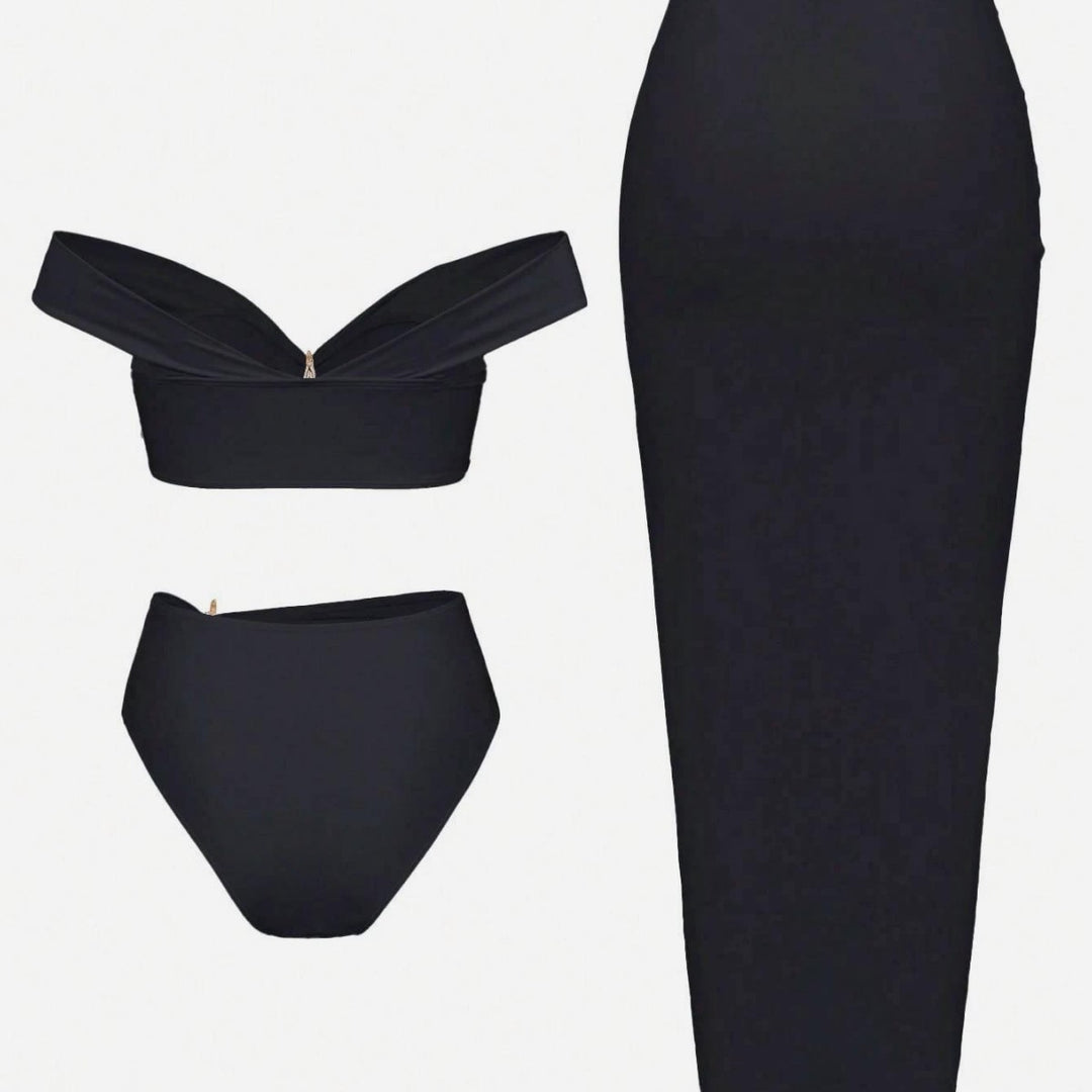 Damen Bikini-Set mit eleganter Wickelrock-Optik und modischem Stern-Applikation R&B