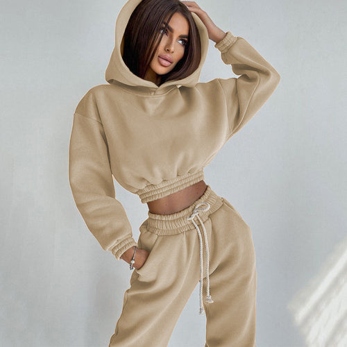 Damen komfortables Kapuzenoberteil und Jogginghose-Set aus weichem Baumwollmix R&B