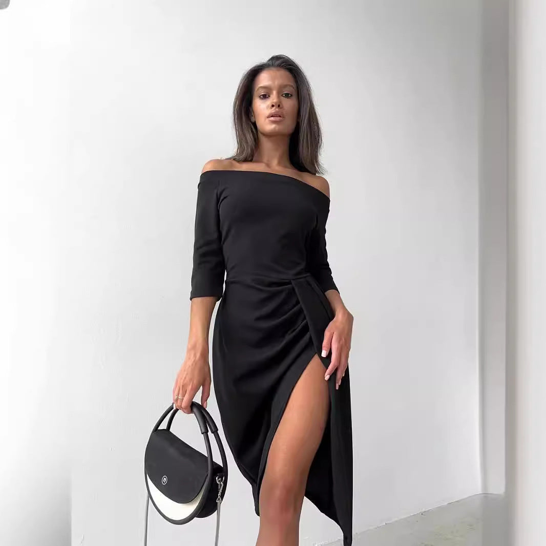 Damen Off-Shoulder Kleid mit asymmetrischem Schnitt und Drapierung R&B