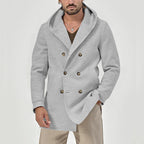 Herren eleganter Doppeltknopf-Mantel mit Kapuze und praktischen Taschen R&B
