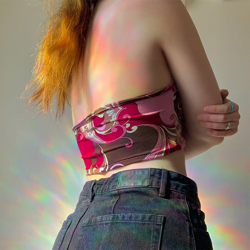 Damen trägerloses Crop-Top mit dekorativem Knoten R&B